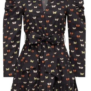 Butterfly Print Black Mini Dress